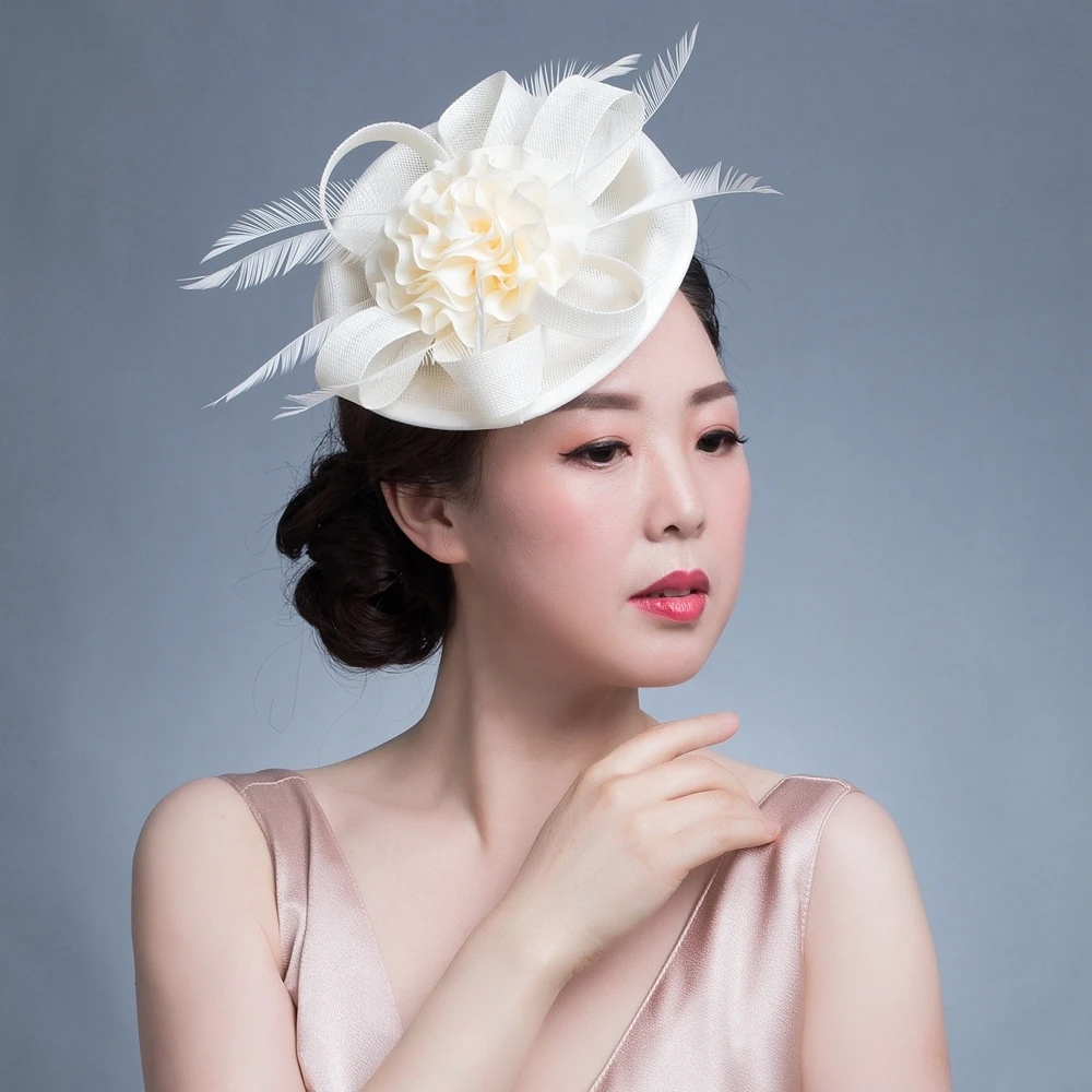 Women Chic Fascinator Hat Cocktail Wedding Party Church Headpiece kentucky Headwear Feather Hair Accessories Sinamay Fascinators