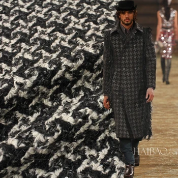 

Classic check soft wool tweed fabric high capacity thick woolen the cloth quality outerwear fabrics -780gsm