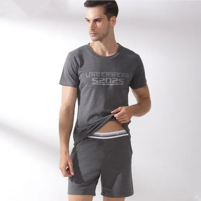 New Men's casual sleepwear men's modal summer lounge t shirt shorts set