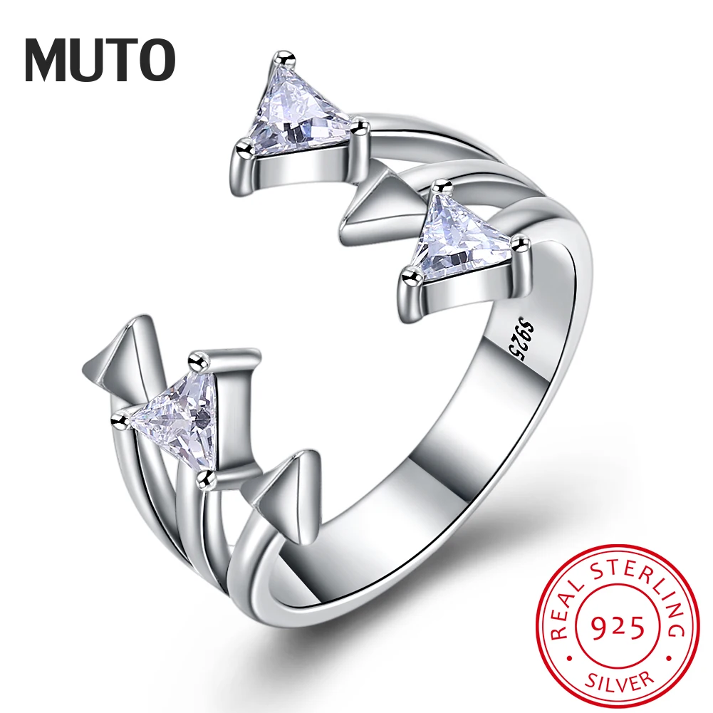 MUTO Authentic 925 Sterling Silver Triangle Asymmetric Design Open Ring Aros Women Adjustable Engagement Jewelry SVJZ6232 | Украшения и