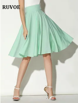 

5 Colors Vintage A-Line Loose Skirt 2018 High Waist Women Knee Length Skirt Solid OL Office Elegant Lady's Casual Skirts LGY-37