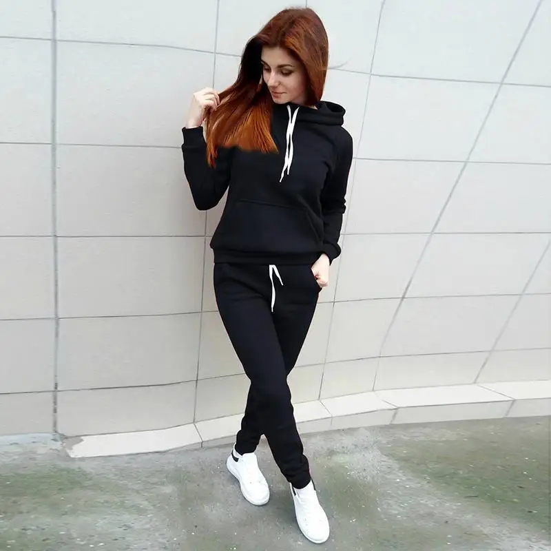 

Women‘s Fashion Hooded Sweatshirt Long Sleeve Casual Pullover Sport Hoodies Set 2019 New Style Wine red/Khaki/Black Available