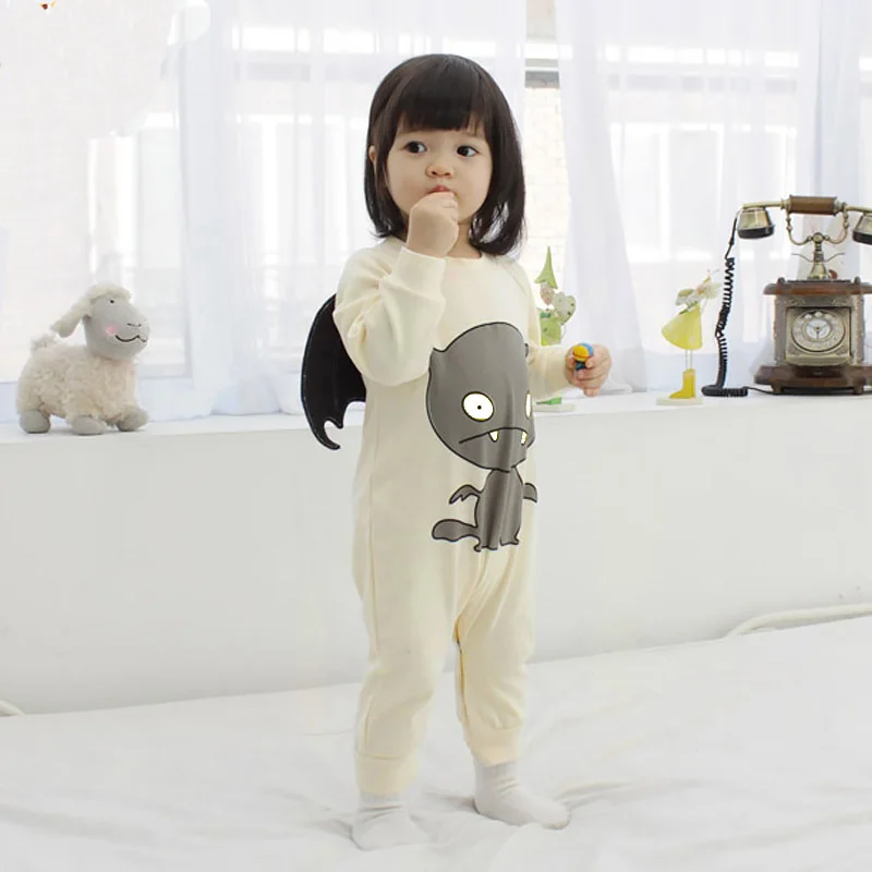 

2016 New Baby Summer Rompers Bat Wings Monster Print Children's Clothes for Newborn Cartoon Cotton Long Sleeve Jumpsuit