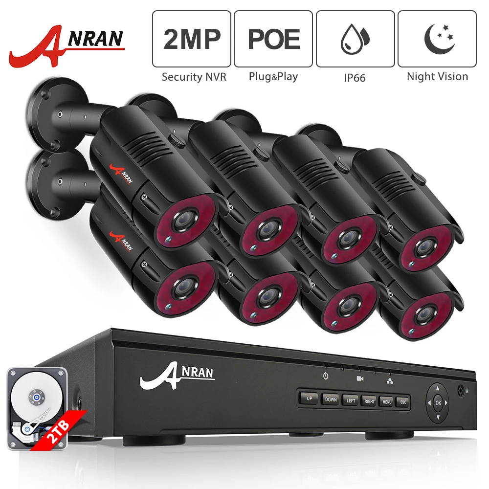 

ANRAN 1080P HD 8CH POE Outdoor Waterproof Surveillance System Night Vision IP Cameras Kits CCTV System For Home