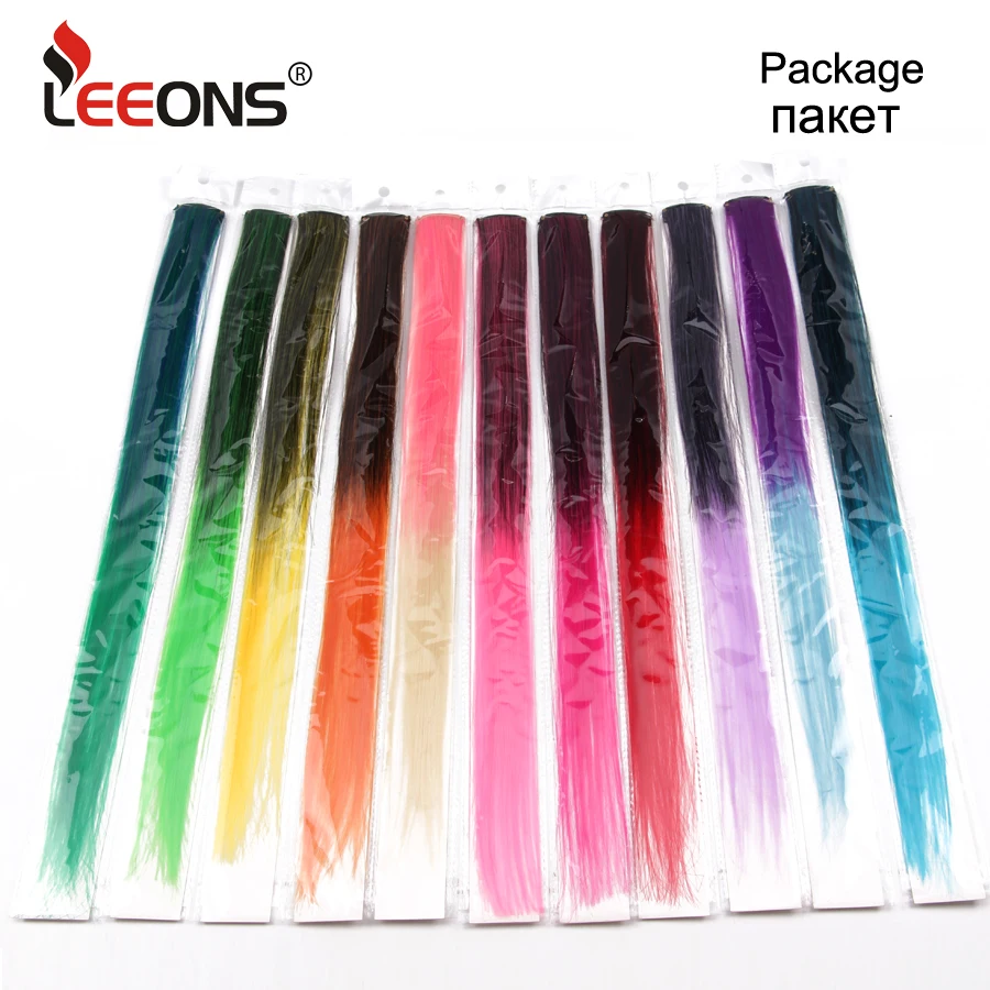 Leeons Clip-In One Piece For Ombre Hair Extensions Pure Color Straight Long Synthetic Hair Fake Hair Pieces Clip In 2 Tone Hair
