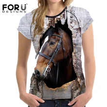 FORUDESIGNS/крутая футболка с ума женская футболка с животным принтом панк-улица футболка Vogue 3D Crazy Horse футболка Femme Harajuku топы