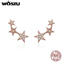 WOSTU, подлинные, 925 пробы, серебро, золото, цвет, Искрящиеся, штабелируемые, звезда, серьги-гвоздики для женщин, роскошные ювелирные изделия Bijoux FIE291