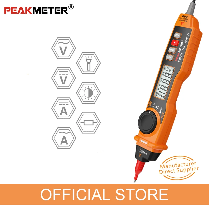 Peakmeter PM8211 NCV Цифровой мультиметр 2000 отсчетов Ручка Тип ЖК-дисплей DC/AC Напряжение Ток Сопротивление тестер амперметр мультитестер