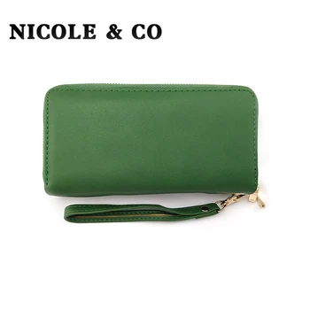 

NICOLE & CO Women Wallets PU Leather Long Style Card Holder Money Purse Fashion Female Zipper Hand Phone Bag