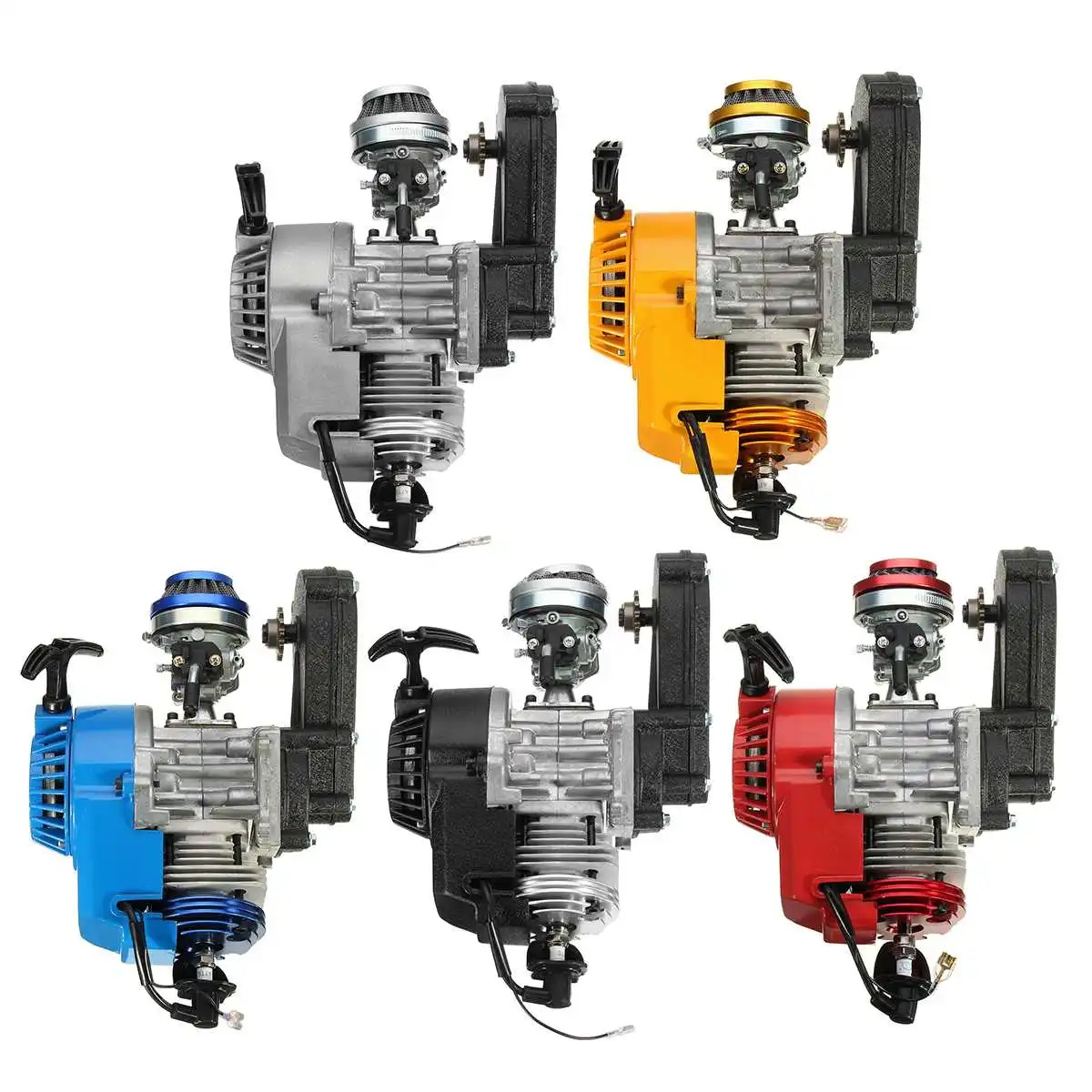 Motor de 2 tiempos con caja de cambios de filtro de carburador de transmisión 49CC Mini Dirt Bike ATV Quad azul amarillo negro rojo plata