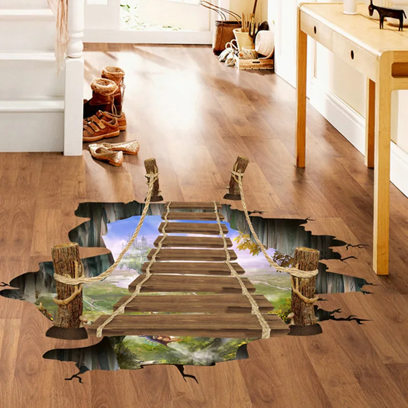 

3D Suspension Bridge Cliff Floor Wall Sticker Home Decoration DIY Wall Poster Bedroom For Children Wallstick Pail Packing