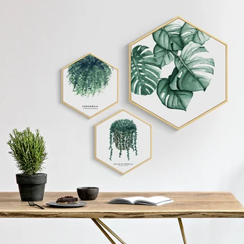 

Green Plant Big Leaves Cactus Canvas Painting Wall Art Picture For Living Room Hexagon Poster And Print Nordic Style Home Decor