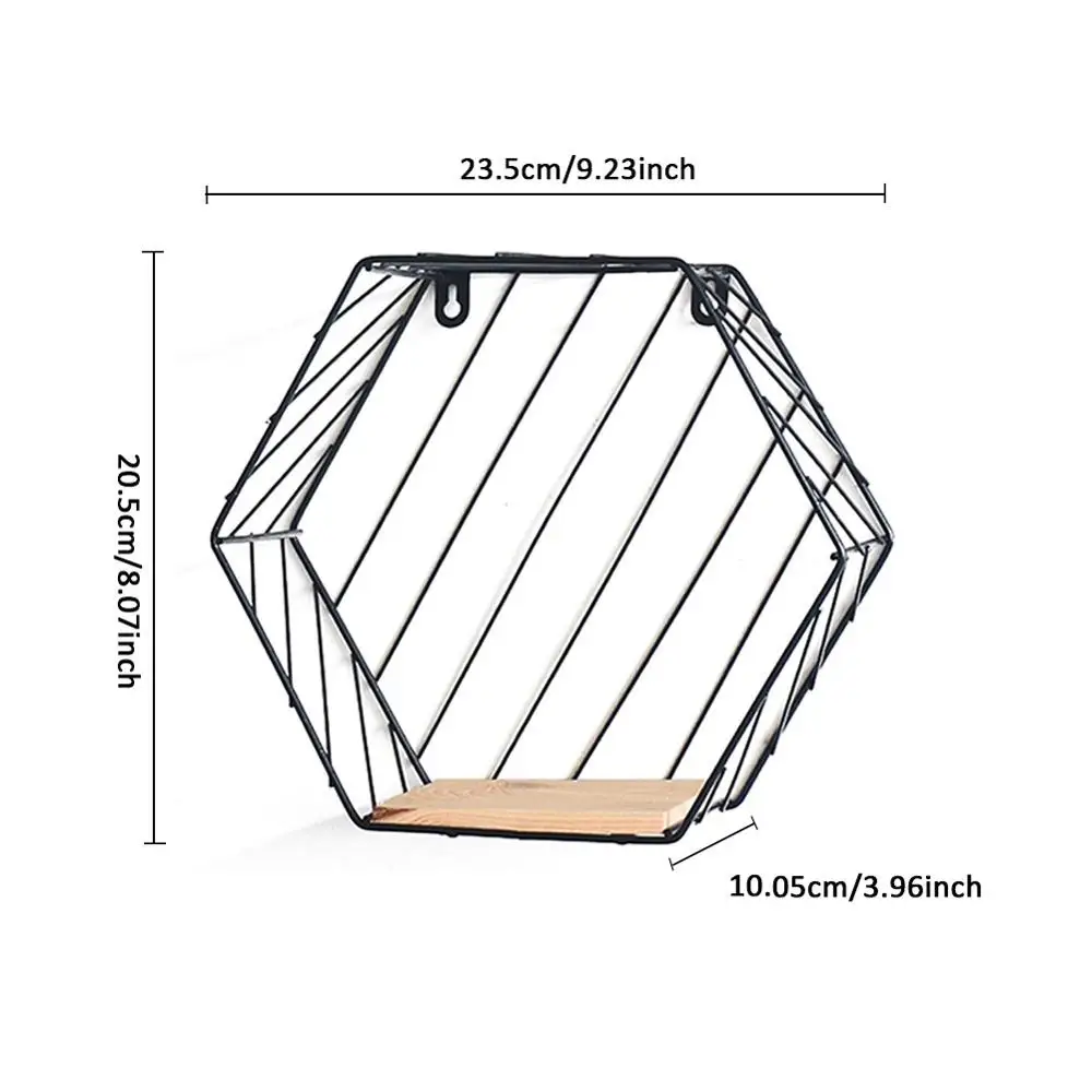 Креативная железная шестиугольная сетка настенная стойка комбинированная настенная подвесная Геометрическая настенная декоративная газетная стойка - Цвет: Темно-серый