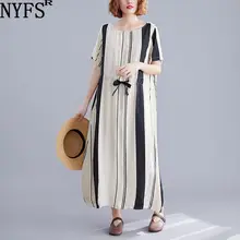 Nuevo vestido de verano NYFS 2020, vestido largo holgado a rayas y cómodo para mujer, vestido Vintage de talla grande