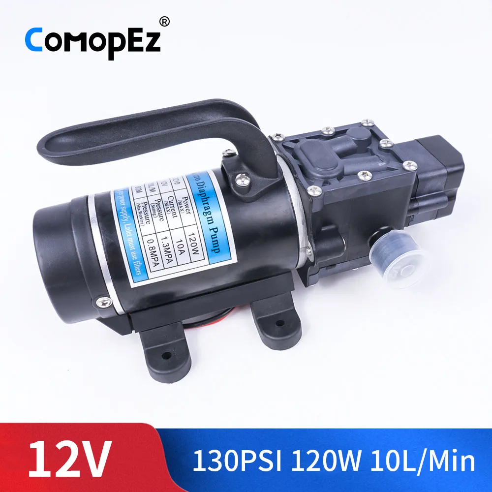 DC 12V 120W 130PSI 10L / Min сельскохозяйственный Электрический водяной насос черный