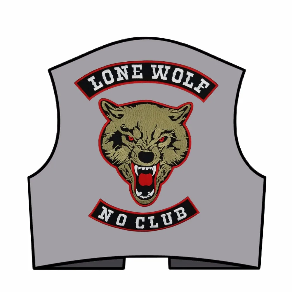 Нашивка для байкеров lone wolf, Без клуба для жилета, свободный мотоциклист, джинсовый жакет с вышивкой на заказ, эмблема на спине, рок и панк-Волк