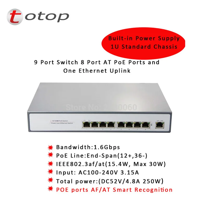 

1+8 Ports 100Mbps PoE Switch Injector Power over Ethernet IEEE 802.3af for Cameras AP VoIP Built-in Power Supply Switch Adapter