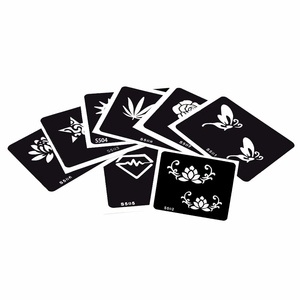 8 Pieces Small Henna Tattoo Stencil Paint Lotus Flower Sun Design Paste Drawing Lady Body Art Tattoo Stencil Accessories S500#01 (1 (5)