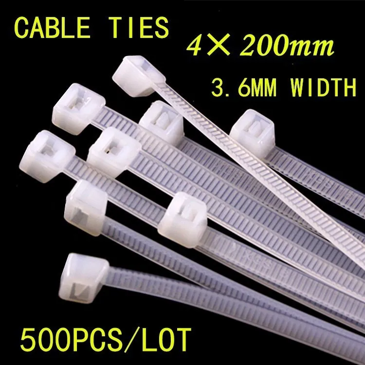 

500pcs/lot 4*200mm National Standard 3.6mm width Black/White Plastic Lock Type Nylon Cable Tie Wire Wrap