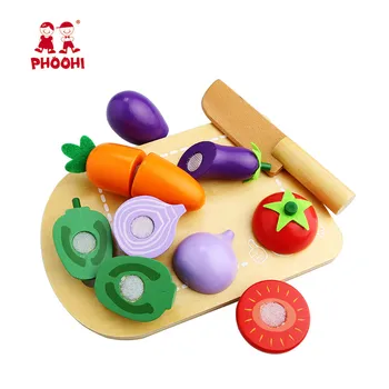 

Kids Wooden Cutting Vegetable Toy Children Pretend Kitchen Food Play Toy For Toddler PHOOHI