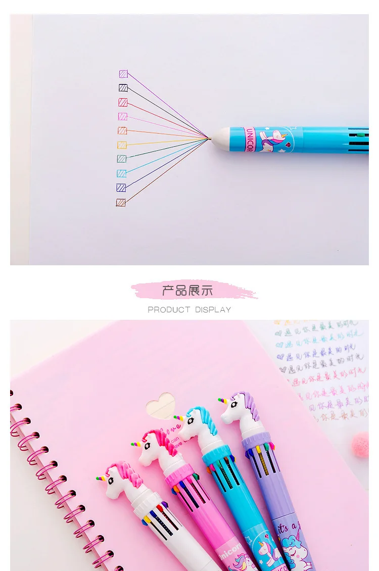 Шариковая ручка с единорогом, кристальная ручка, разноцветная ручка ed, десять цветов, водная Цветная кисть, Канцтовары, новинка, ручки