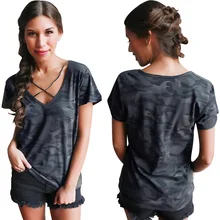 Новая Стильная хлопковая свободная футболка с v-образным вырезом на весну и лето Повседневная камуфляжная футболка с короткими рукавами модная повседневная женская футболка