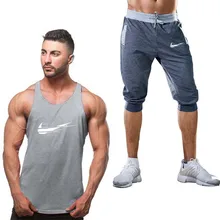 Summer sportswear set 2019 hot new men's vest suit + shorts fashion printed sweatpants fitness short runner M-2XL