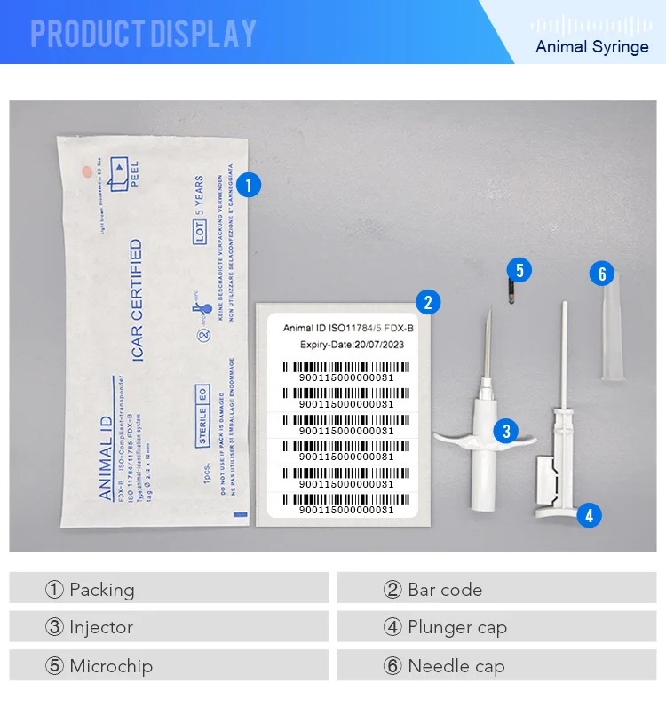 Lf имплантируемые животных id микрочип 2,12 * мм 12 мм крупного рогатого скота шприцы pet инжектор RFID x10