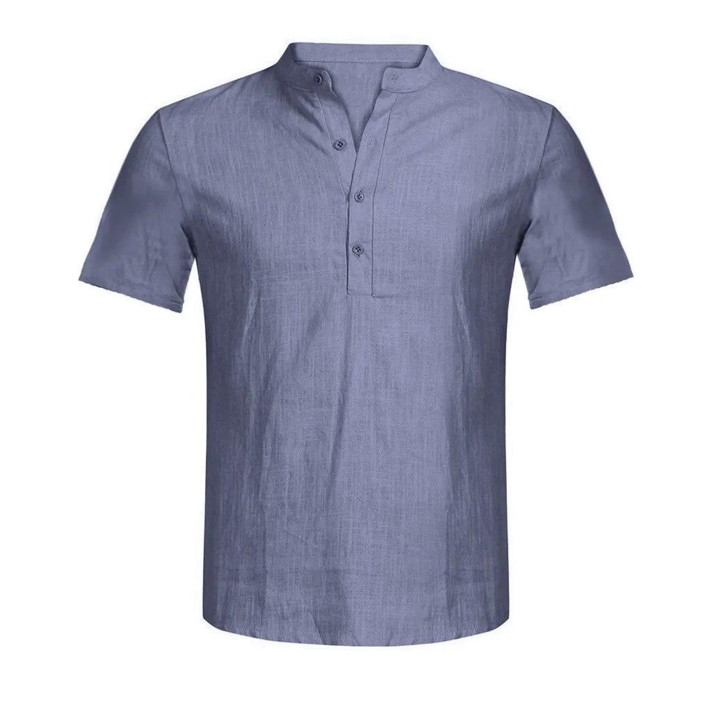 Feitong camisa, летняя мужская рубашка, Повседневная Блузка, хлопковая льняная рубашка, свободные топы, рубашка с коротким рукавом, camisa masculina, гавайская рубашка - Цвет: Gray