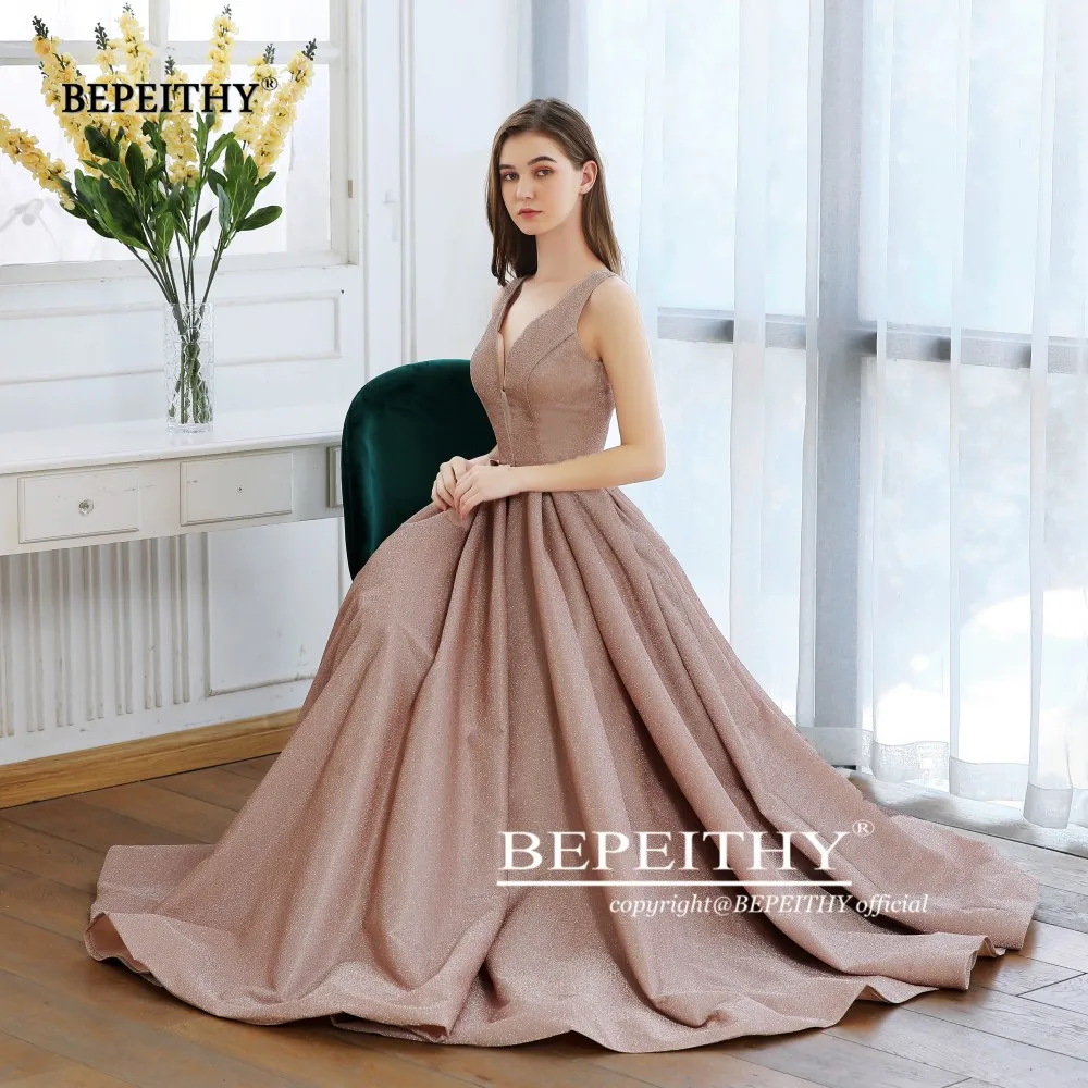 BEPEITHY Новое ТРАПЕЦИЕВИДНОЕ блестящее Золотое вечернее платье длинное Robe De Soiree Светоотражающие Сексуальные вечерние платья на выпускной с открытой спиной Abendkleider