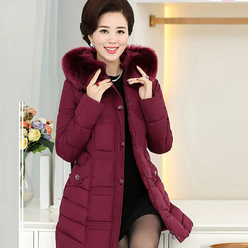 Украинская зимняя куртка среднего возраста, большие размеры, Женское пальто, парки, новинка, меховой воротник, толстый качественный женский пуховик, хлопковые куртки WZ81 - Цвет: dark red