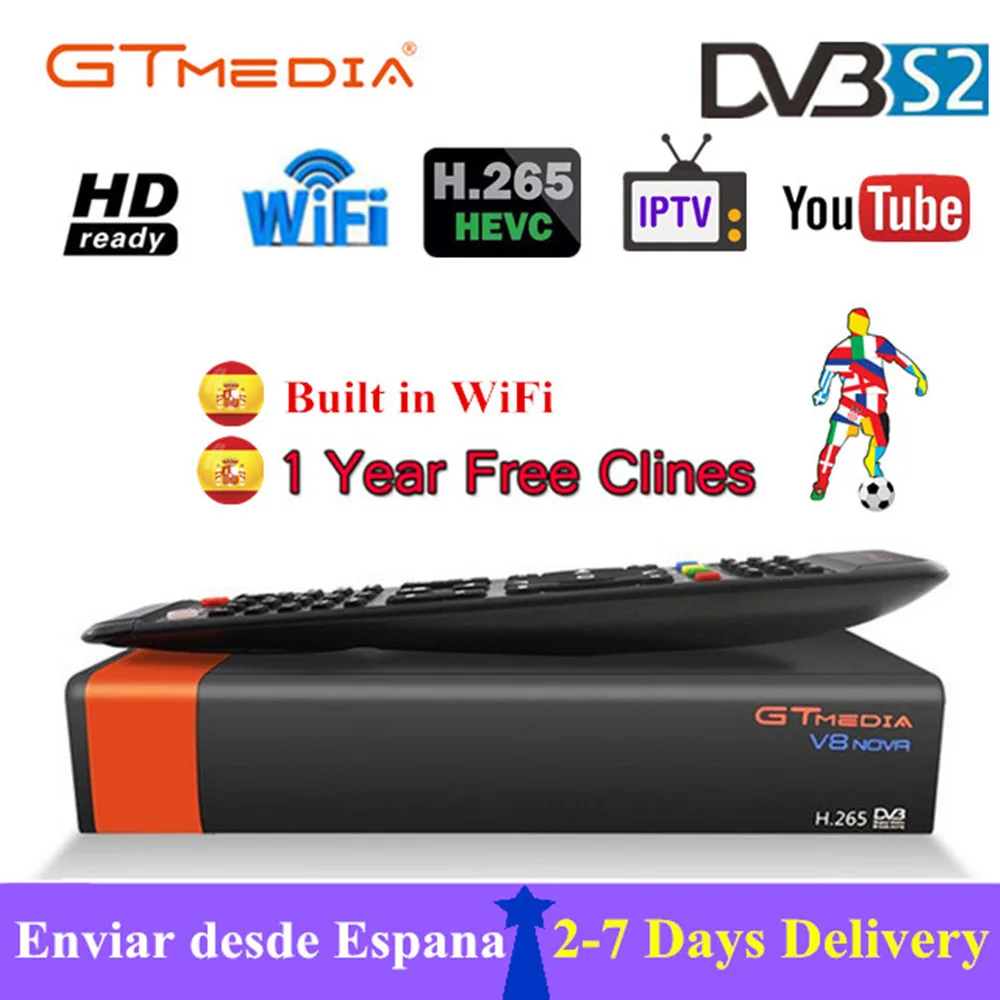 

Satellite Receiver GTMEDIA V8 Nova DVB-S2 with 1 Year Cccam 7 clines HD 1080P Support H.265 Spain French UK Germany Decoder