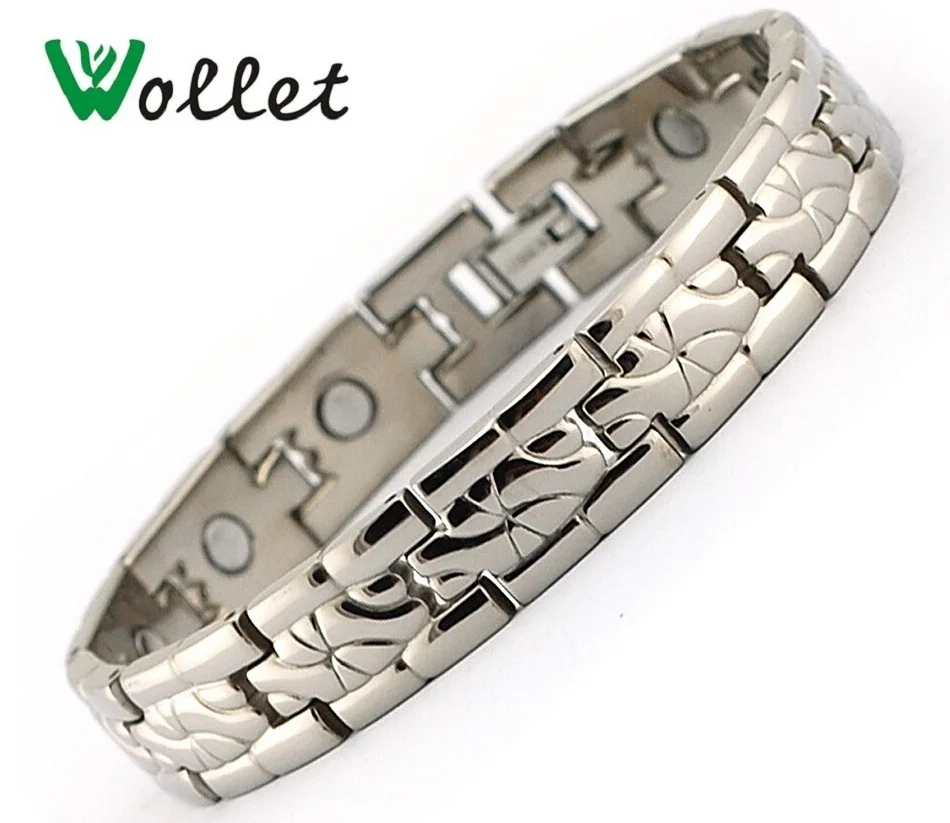 

Wollet Jewelry 316L Stainless Steel Chain Bracelet Bangle Rose Gold For Men 5 in 1 Infrared Germanium Magnet Ion Tourmaline