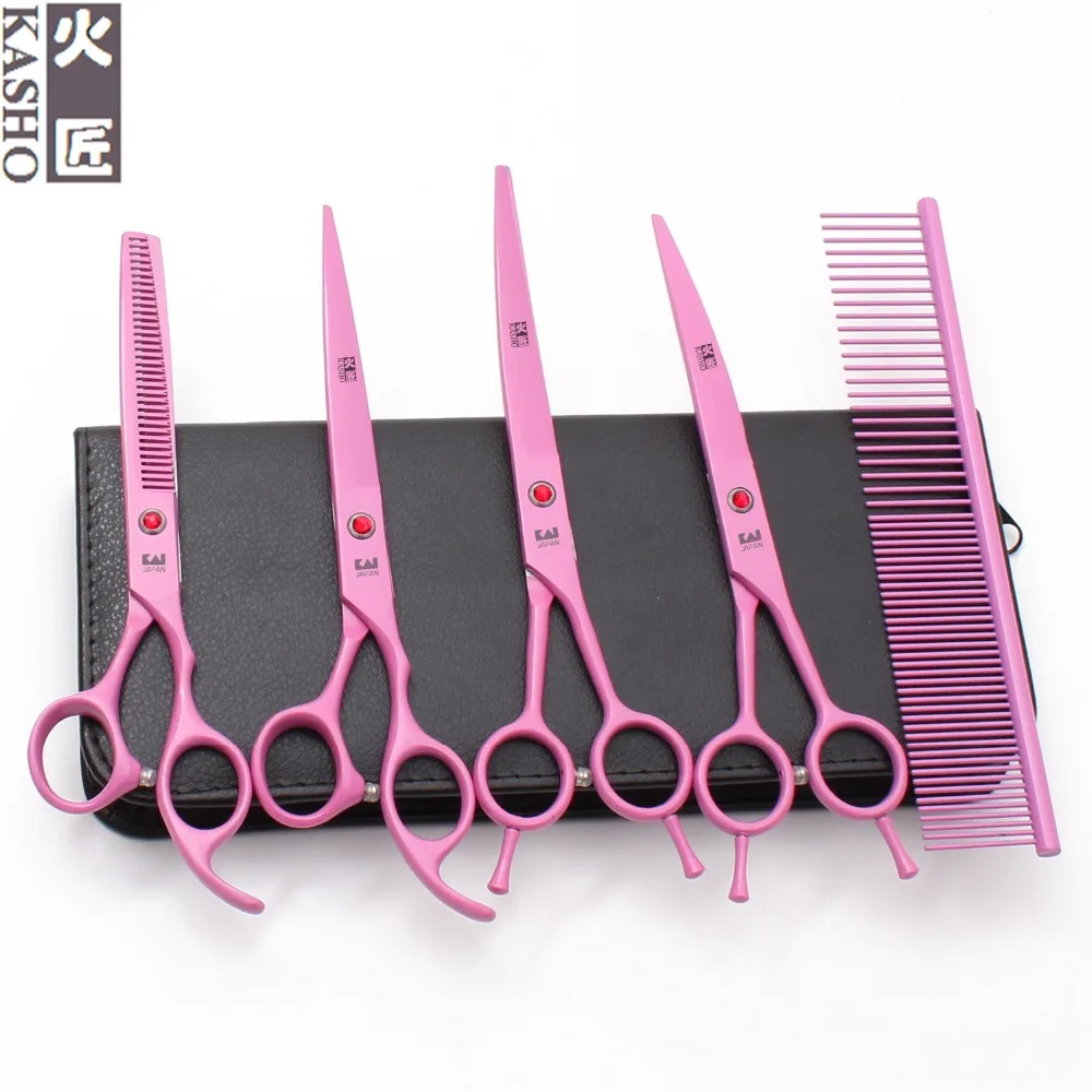 

7" Kasho Pink Color Stainless Professional Pets Shears Set Grooming Scissors Cutting Shears Thinning Shears Animal Shears H3102