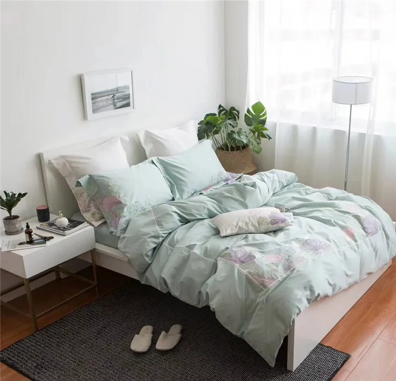 

Simple Style Lotus Embroidery 60s cotton King Queen Size 4/6/7 PCS Bedding Set Duvet Cover Bed Linen Bed sheet Pillowcases