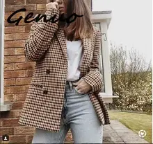 Fashion Autumn Women Plaid Blazers and Jackets Work Office Lady Suit Slim Double Breasted Business Female Blazer Coat Talever