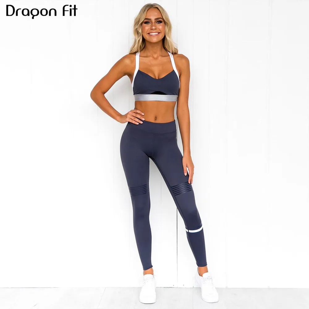 

Dragon Fit High Waist Yoga Set Women Seamless Leggings and Strappy Bra Fitness 2 Piece Set Clothing Running Sportswear Set