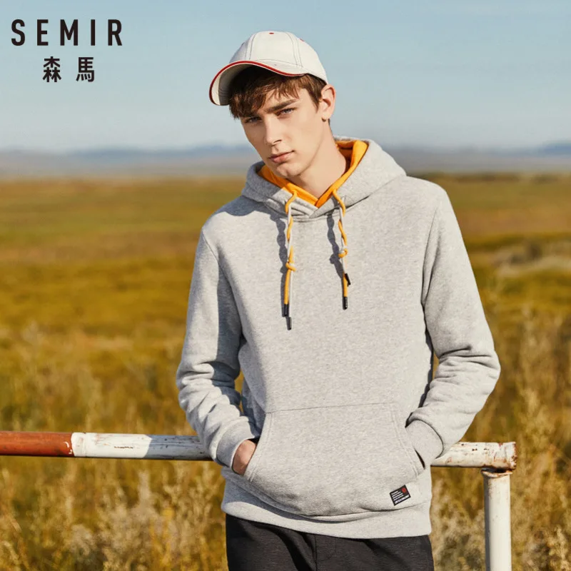 

SEMIR Men Fleece-Lined Hooded Sweatshirt with Kangaroo Pocket Pullover Hoodie with Elastic Drawstring Hood Ribbed Cuff and Hem