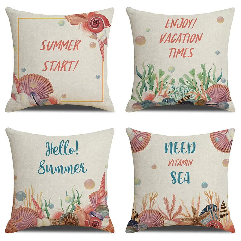 

Marine Life Pattern Linen Cushion Cover Shell Starfish Decorative Pillowcase for Living Room Sofa Couch Bed Home Decor 45x45cm