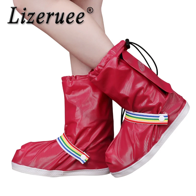 

Lizeruee Waterproof Reusable Motorcycle Cycling Bike Rain Boot Shoes Drawstring Button Anti-Slip Shoe Covers For Men Women CS505