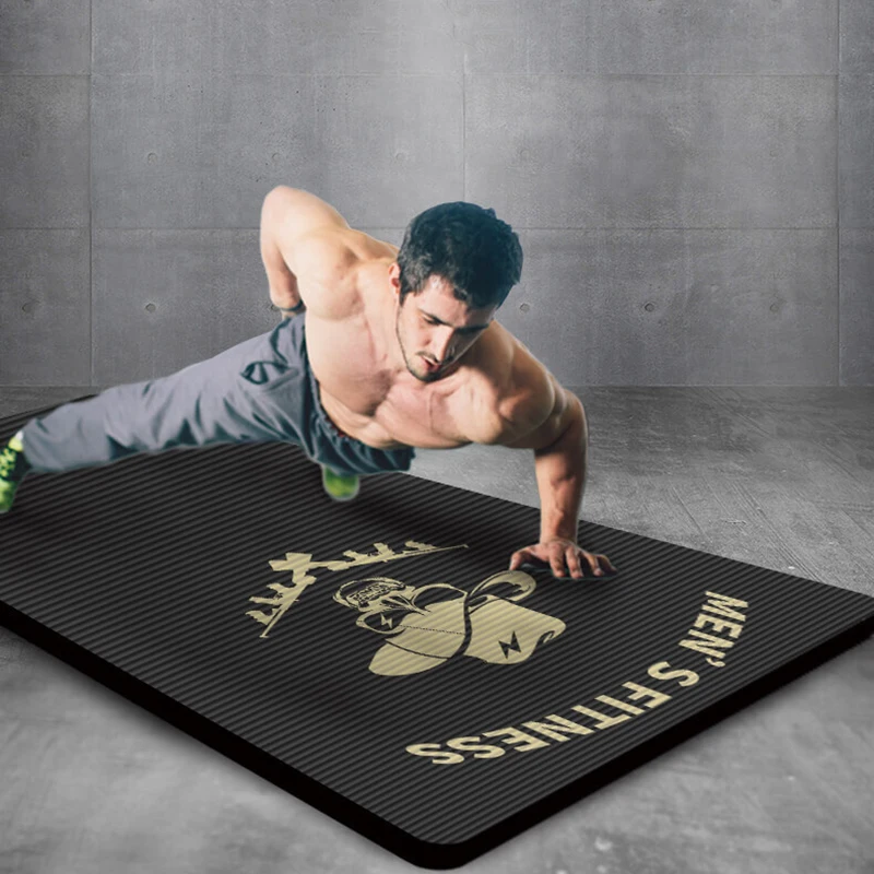 

Men's Fitness YOGA MAT 15mm Extra Thick High Density Exercise Yoga Mat with Carrying Bag Skeleton Printing Non-slip Pilates Mats