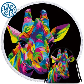 The Royal Giraffe by Weer Beach Towel Leopard Elephant Circle Towel for Adult Colorful Wild Animal Picnic Mat With Bag 150cm 1