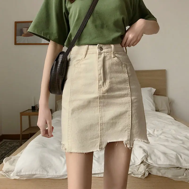 

Spring 2019 Denim Skirt Summer Women's Korean Irregular Burr High Waist A word Skirt E3243