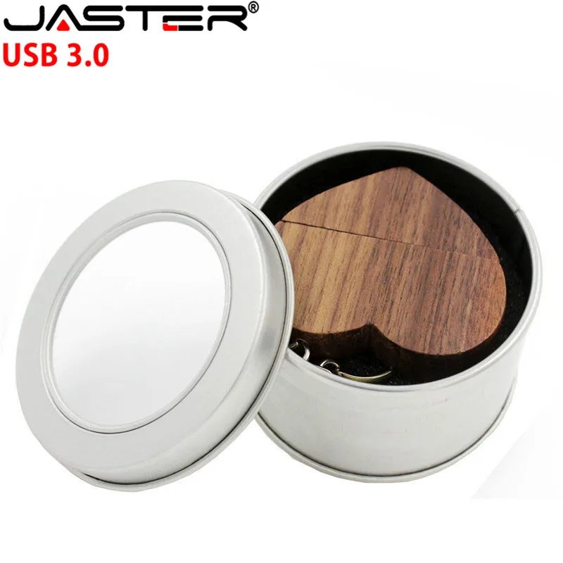 JASTER USB 3,0 деревянная Любовь Сердце usb с металлической коробкой USB флеш-накопитель Флешка 8 ГБ 16 ГБ 32 ГБ 64 ГБ логотип клиента свадебный подарок