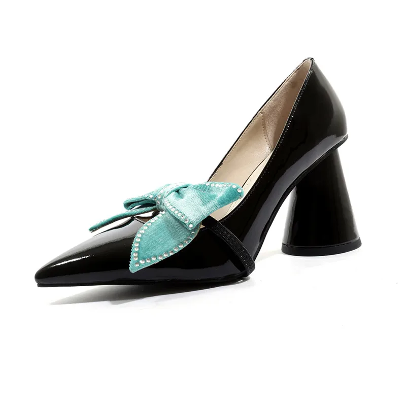 ASUMER/ горячая распродажа; новая обувь; женские туфли-лодочки с острым носком; женская обувь из натуральной кожи; классические женские свадебные туфли - Цвет: Черный