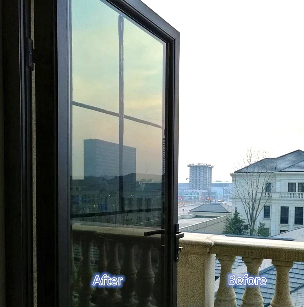 

60 by 200 Cm Black Silver Solar Tint Window Film One-way Vision Mirrored Window Sticker Protect Privacy UV Rejection for Home