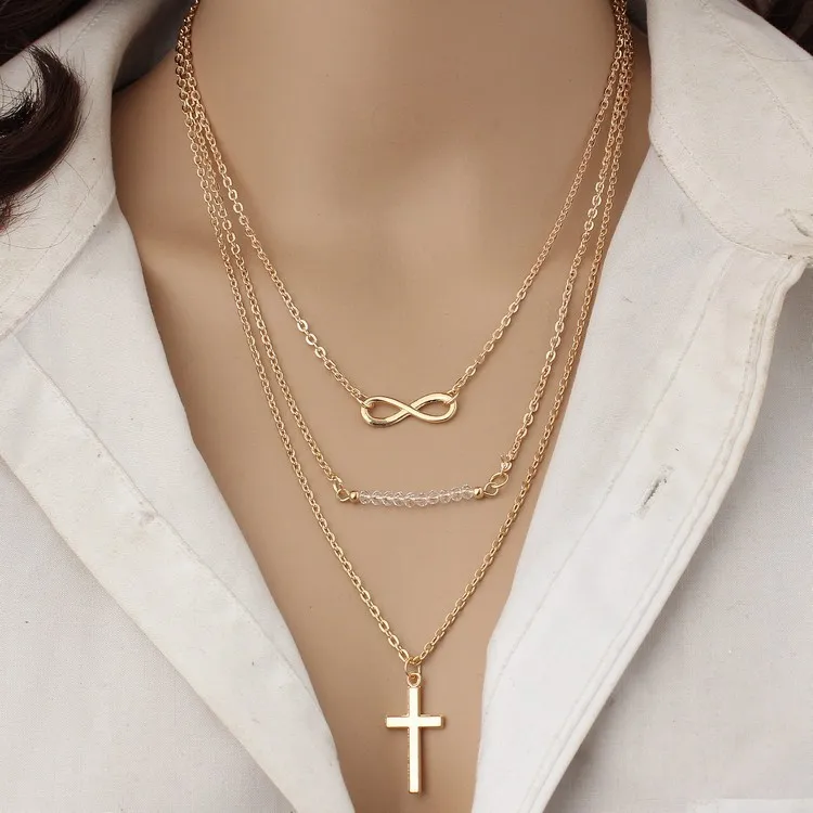 

2017 New Fashion Wild Take Tower Cross Down 8 Lock / Necklace Simple Multi-layer Metal Clothing Jewelry Sweater / Wild Necklace
