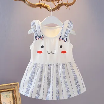 

Newborn Baby Gril Dress Summer Striped Print Sleeveless Princess Dress Casual Cartoon Rabbit Party Dresses Bow платье детское