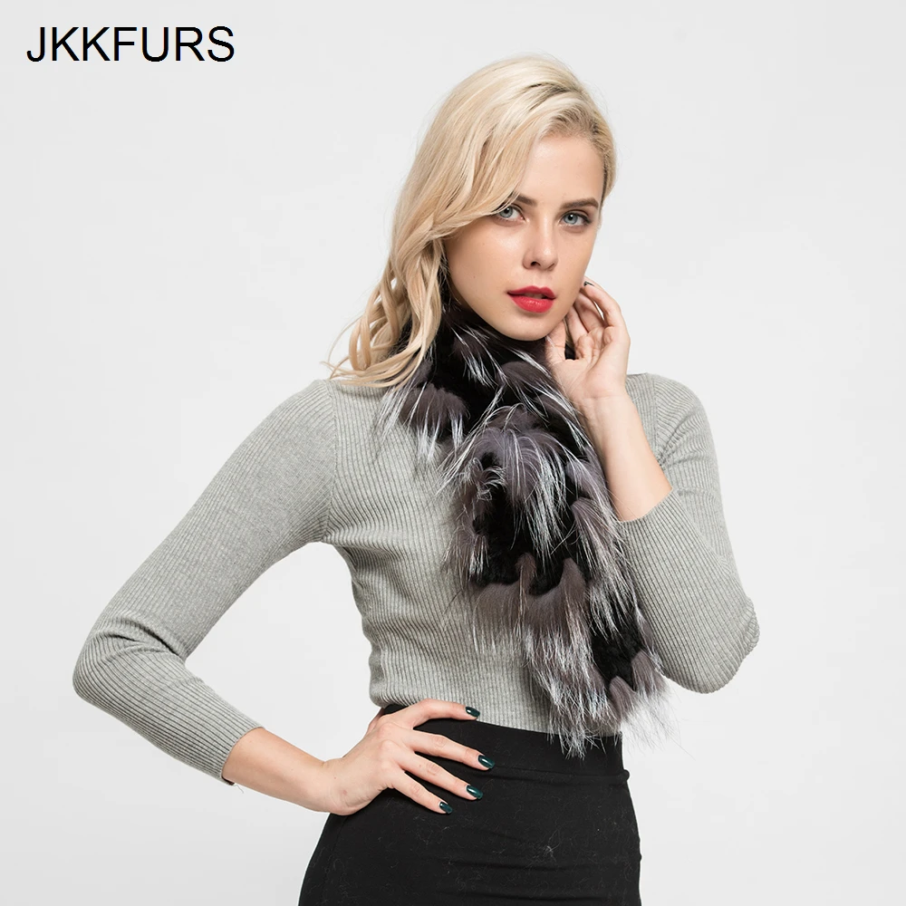 JKKFURS 2019 женский шарф шали из натурального Лисьего меха сезон осень зима теплый