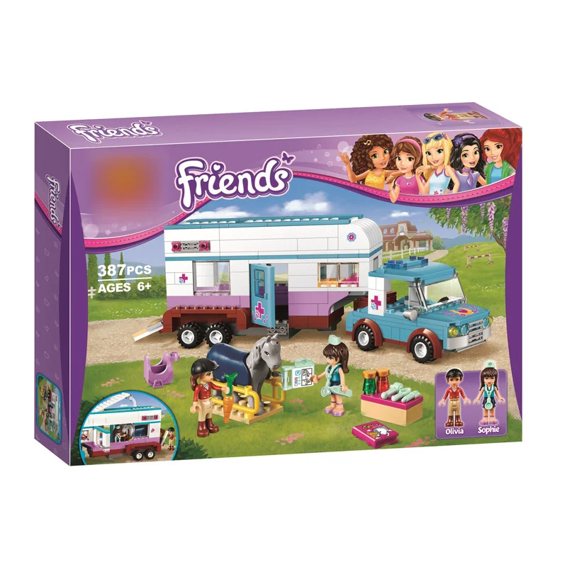 

10561 Friends Series Horse Vet Trailer Touring Car Model Building Block Bricks Compatible With Legoings Friends 41125 for Gifts